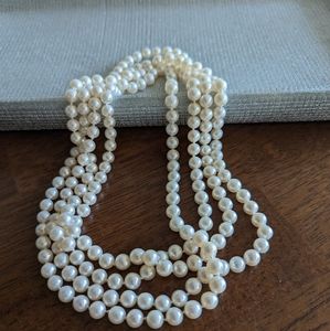 Authentic Pearl Necklace Cultured Pearls Long Strand Rope - Hand Knotted, 6mm💖